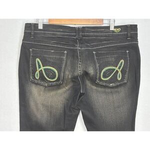 Akademiks Bootcut Jeans Mens Black Denim Faded Embroidered Pockets 36x30 Y2K